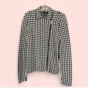 Vintage L Houndstooth Moto Jacket Asymmetrical Preppy Old Money Quiet Luxury